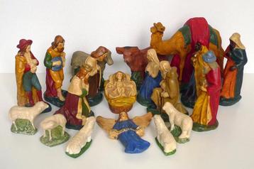 Oude gipsen kerstgroep 19-delig jaren 50 / Retro vintage beschikbaar voor biedingen