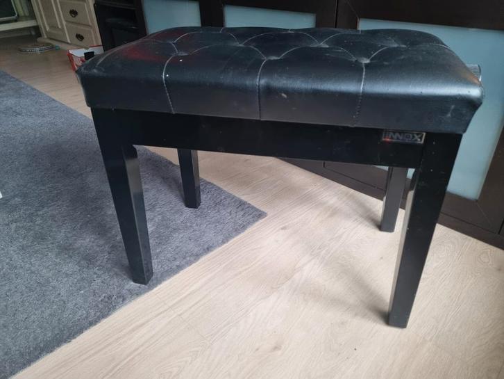 INNOX Pianobank - Zwart Leer, Huis en Inrichting, Stoelen, Gebruikt, Eén, Hout, Leer, Zwart, Ophalen of Verzenden