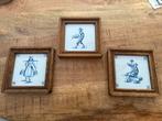 Vintage Wandtegels met Houten Frame - Set van 3, Ophalen of Verzenden