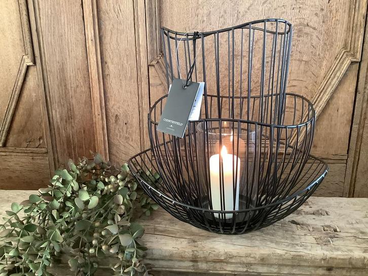 NIEUW Countryfield groot zwart metalen windlicht, Huis en Inrichting, Woonaccessoires | Kandelaars en Kaarsen, Nieuw, Ophalen of Verzenden