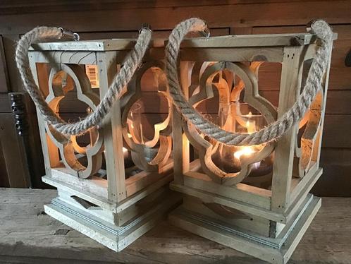 NIEUW set PTMD houten windlichten lantaarns, Huis en Inrichting, Woonaccessoires | Kandelaars en Kaarsen, Nieuw, Ophalen of Verzenden