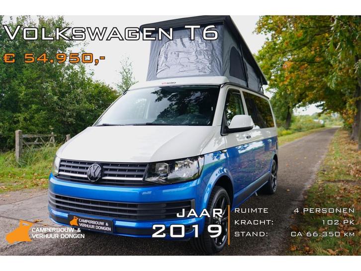 Volkswagen Transporter T6 two tone blauw 4 pers Camper, Caravans en Kamperen, Campers, Bedrijf, tot en met 4, Buscamper of Camperbus