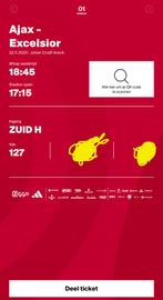 Ajax Excelsior zuid 1 fside beschikbaar, Tickets en Kaartjes, Sport | Voetbal, Seizoenskaart, Eén persoon, November