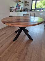 Ronde tafel massief blad mangohout, Huis en Inrichting, Tafels | Eettafels, Ophalen, Rond, Zo goed als nieuw, Vijf personen of meer
