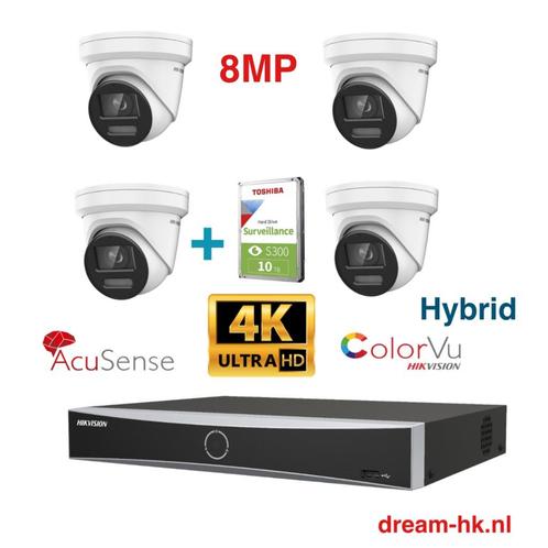 8MP Hikvision Hybrid ColorVu IP PoE set/NVR+4camera+10TB HDD, Audio, Tv en Foto, Videobewaking, Nieuw, Buitencamera, Ophalen of Verzenden