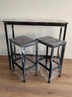 Bartafel met 2 barstoelen | Rustiek Bruin, Huis en Inrichting, Tafels | Statafels, Ophalen, Zo goed als nieuw