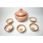 # 3 stuks Vintage soepterrine met 5 schaaltjes aardewerk, Ophalen, Gebruikt, Overige stijlen, Aardewerk