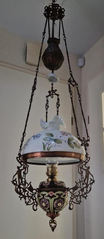 Oude majolica olielamp hanglamp beschikbaar voor biedingen