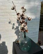 Blauwe gistfles van glas met katoentakken - droogbloemen, Huis en Inrichting, Ophalen of Verzenden, Zo goed als nieuw