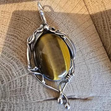 Echt zilveren hanger met Tijgeroog, een uniek stuk!! beschikbaar voor biedingen