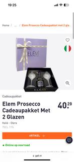 Elem Prosecco Cadeaupakket met 2 glazen, Nieuw, Overige typen, Ophalen of Verzenden