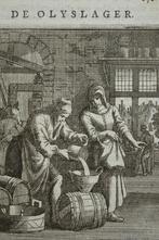 gravure de olie verkoper vult een ton Luyken, 18e eeuw, Verzenden
