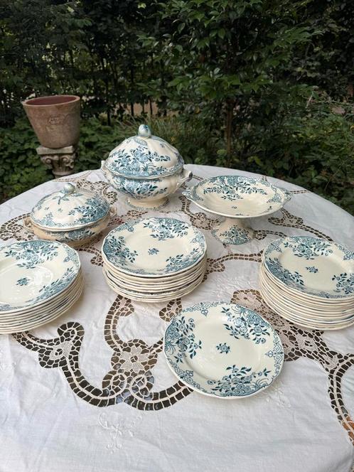 Antiek Frans Servies Sarreguemines Moscou 38 stuks Compleet, Antiek en Kunst, Antiek | Servies compleet, Ophalen