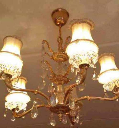 Kristallen kroonluchter antiek barok goud klassiek lampenkap, Huis en Inrichting, Lampen | Hanglampen, Minder dan 50 cm, Metaal