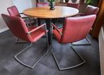 Ronde eettafel met 6 roodleren stoelen, Ophalen, Zo goed als nieuw, Vijf, Zes of meer stoelen, Rood