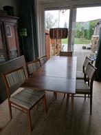 Midcentury eettafel met 6 stoelen, Huis en Inrichting, Tafels | Eettafels, 50 tot 100 cm, Gebruikt, Rechthoekig, Ophalen