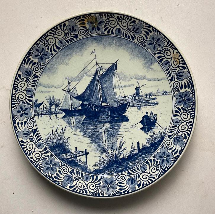Delfts blauw wandbord, afbeelding van Polderlandschap., Antiek en Kunst, Antiek | Wandborden en Tegels, Ophalen