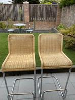 Vintage rotan barstoelen met chroom frame - set van 2, Huis en Inrichting, Barkrukken, Ophalen, Gebruikt, 60 tot 90 cm, Riet