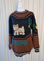 Vintage 'Pretty Baby' gebreide trui met hondje - maat M, Maat 38/40 (M), Sampa, Bruin, Verzenden