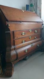 Eikenhouten klep secretaire met mahonie binnenwerk, Ophalen