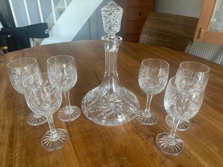 Kristallen Karaf met Wijnglazen - Ster Design, Antiek en Kunst, Antiek | Glas en Kristal, Ophalen