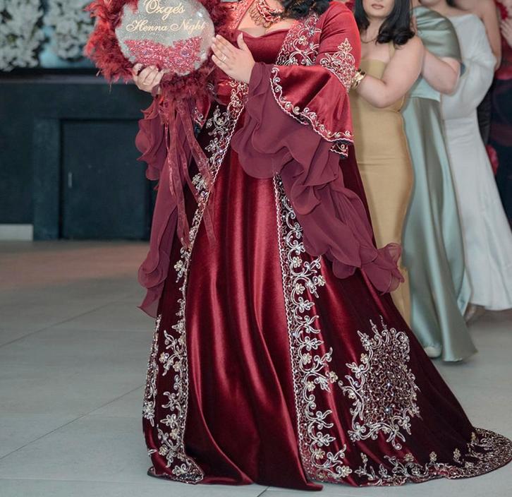 Bordeaux bindalli-kaftan maat 52/54, Kleding | Dames, Grote Maten, Zo goed als nieuw, Jurk, Rood, Ophalen of Verzenden