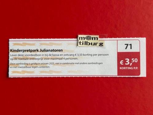Bon 71 Kinderpretpark Julianatoren €3,50 korting p.p., Tickets en Kaartjes, Recreatie | Pretparken en Attractieparken, Drie personen of meer