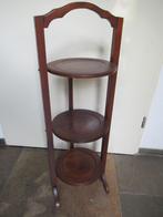 CAKE STANDAARD Mahonie hout oud 3 plateautjes doorsn 23 cm, Ophalen of Verzenden