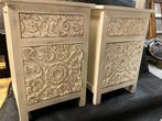 massief houten nachtkastjes – Handgesneden bloemenpatroon, Ophalen, Minder dan 45 cm, Minder dan 55 cm, Zo goed als nieuw