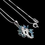 Zilveren hals ketting natuurlijke saffier en witte topaas, Verzenden, Nieuw, Met edelsteen, Zilver