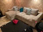 Velvet beige bank met chaise lounge van Decor Amsterdam, Ophalen, 300 cm of meer, Zo goed als nieuw, Vierpersoons of meer
