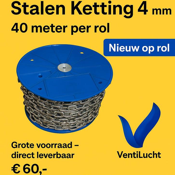 Stalen Ketting D1 – 4 mm – 40 meter per rol – NIEUW, Doe-het-zelf en Verbouw, Ventilatie en Afzuiging, Nieuw, Ventilator en Afzuiger