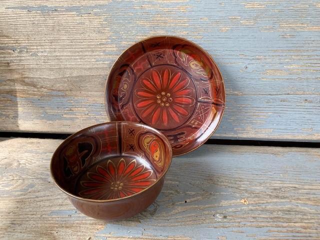 APARTE kom en schotel JAPAN handbeschilderd Urushi techniek, Huis en Inrichting, Keuken | Servies, Zo goed als nieuw, Kop(pen) en/of Schotel(s)