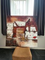 Abstract Schilderij 100x100cm Rood/Wit/Bruin, Antiek en Kunst, Ophalen of Verzenden