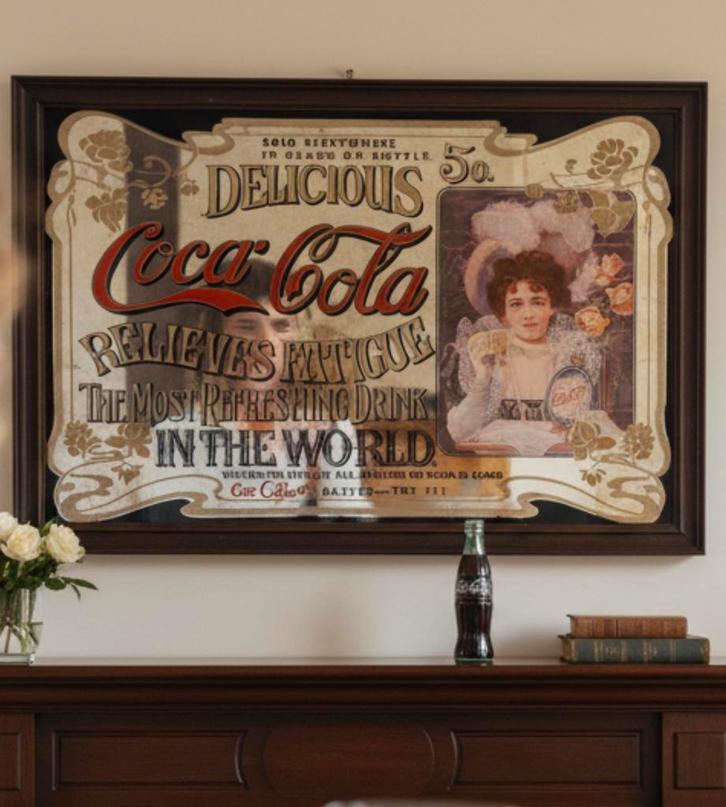 Vintage Coca-Cola Spiegel - 50 Cent Reclame, Verzamelen, Merken en Reclamevoorwerpen, Zo goed als nieuw, Ophalen