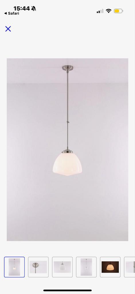 Art Deco Schoollamp - Opaalglas & RVS, Huis en Inrichting, Lampen | Hanglampen, Gebruikt, Minder dan 50 cm, Glas, Ophalen