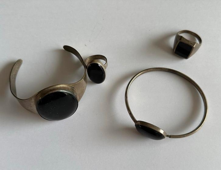 Zilveren sieraden met onyx, Sieraden, Tassen en Uiterlijk, Armbanden, Gebruikt, Zilver, Zwart, Met edelsteen, Ophalen of Verzenden
