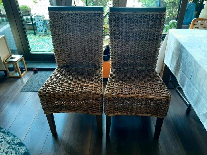 Hout met geweven Riet (rotan) eetkamerstoelen 4x, Huis en Inrichting, Stoelen, Gebruikt, Vier, Riet of Rotan, Bruin, Ophalen