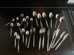 Bestek lepel vork mes theelepel goudkleurig motief, Ophalen of Verzenden, Gebruikt, Los bestek