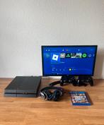 PS4 Original + Monitor, Headset, 2 Controllers, GTA V, Met 2 controllers, Ophalen of Verzenden, Zo goed als nieuw, Original
