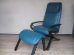 NIEUWSTAAT Stressless Highback blauw leder met hocker, Huis en Inrichting, Fauteuils, Ophalen of Verzenden, Zo goed als nieuw