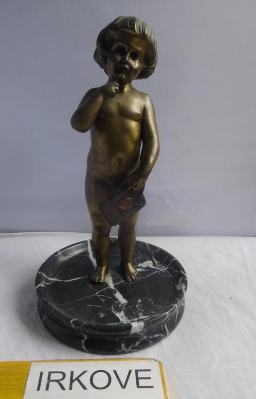 BRONS ANTIEK * BLOOT JONGETJE * Postiljon de Amore *, Antiek en Kunst, Kunst | Beelden en Houtsnijwerken, Verzenden