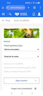 Twee tickets voor Apenheul voor vrijdag 29 augustus, Tickets en Kaartjes, Kortingen en Cadeaubonnen, Twee personen, Overige soorten