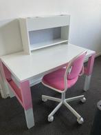 Verstelbaar IKEA bureau + opzetstuk & stoel, Huis en Inrichting, Bureaus, Ophalen, In hoogte verstelbaar, Gebruikt, Bureau