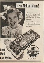 Retro reclame 1952 Van Dungen chocola Mekka blij meisje, Verzamelen, Verzenden, Overige typen