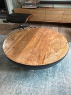 Houten Salontafel met Metalen Onderstel, Ophalen, Gebruikt, Rond, 50 tot 100 cm