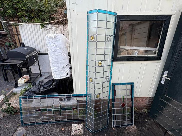 Glas in lood ramen - 3 stuks, Antiek en Kunst, Antiek | Glas en Kristal, Ophalen