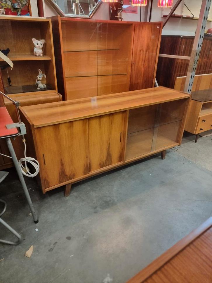 Vintage dressoir met vitrine jaren 60, Huis en Inrichting, Barren, Gebruikt, Ophalen