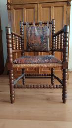 Antieke houten bobbin / kralenstoel met rieten zittingen, Antiek en Kunst, Ophalen