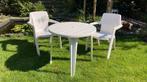 Tuinset ronde tuintafel Ø 80 cm en 2 kuipstoelen, Tuin en Terras, Tuintafels, Ophalen, Gebruikt, Kunststof